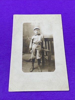 Antique RPPC Boy in Baseball Uniform 8 Years Old Divided Back Real Photo