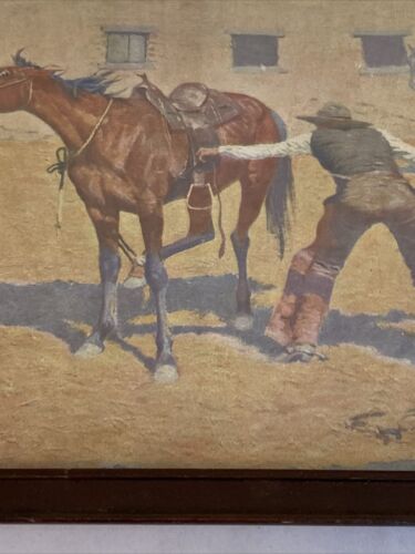 1st Edition, Remington 'His First Lesson' Original 1908 Chromo Lithograph Cowboy - Image 4