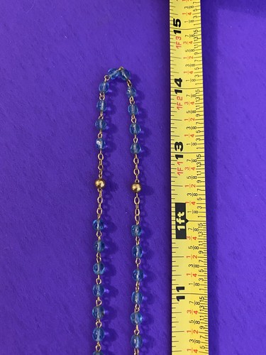 Vintage Blue Faceted Glass Petite Rosary, Virgin Mary, Italy, Christianity, 14” - Image 10