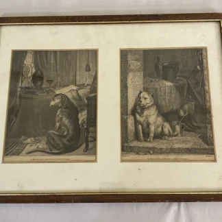 c.1852 Landseer Dogs Pair: Le Chien du Maître & du Valet, French wood engravings