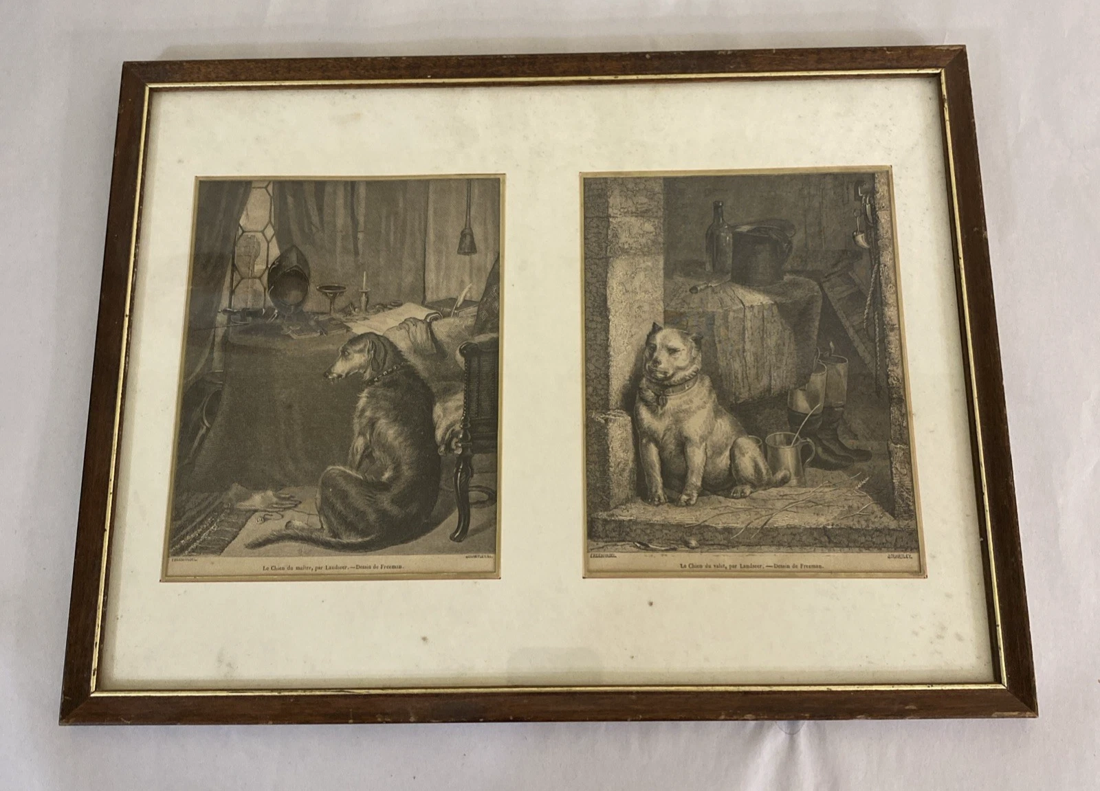 c.1852 Landseer Dogs Pair: Le Chien du Maître & du Valet, French wood engravings