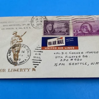 1945 Patriotic APO 980 Aleutians Airmail FDR 3c + Florida 3c Minuteman