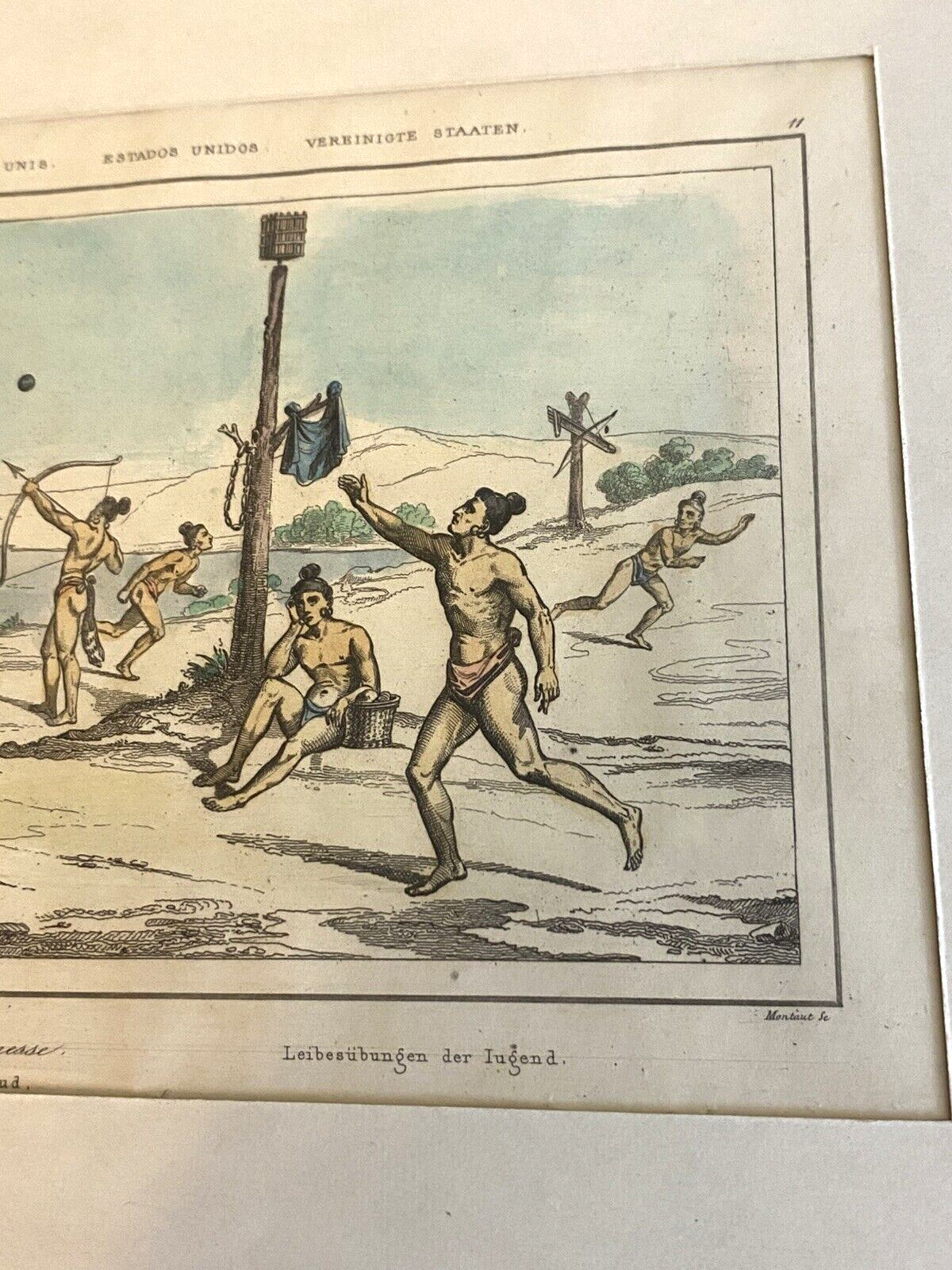American Indians Training of the Warriors - Exercises - Colored Engraving 1841 - Image 5