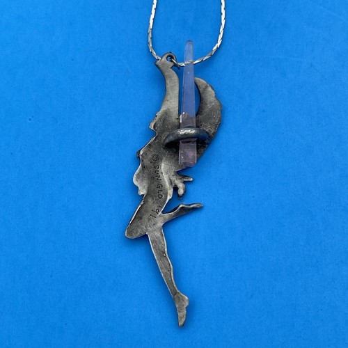 Authentic Vintage Pewter Fairy Necklace With Amethyst Crystal! 1991 - Image 2