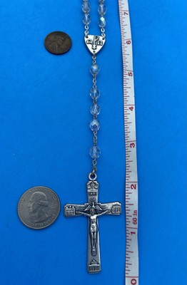 Vintage AB Crystal Faceted Glass Rosary, 4 Basilicas ROMA CITA ETERNA, Italy 20” - Image 8