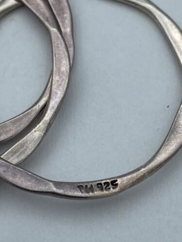 Hammered Hoops sterling silver triple hoop vintage drop artisan earrings 12.1g. - Image 5