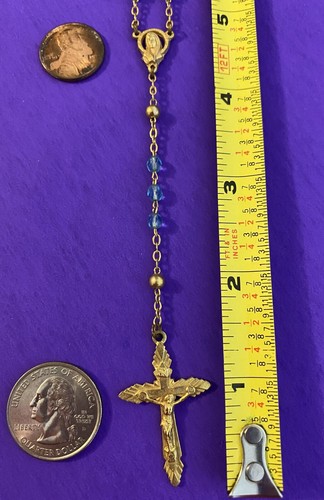 Vintage Blue Faceted Glass Petite Rosary, Virgin Mary, Italy, Christianity, 14” - Image 7