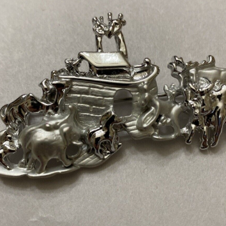 Beautiful Danecraft Noah's Ark Brooch, Silver Tone Shiny and Matte, Vintage Pin