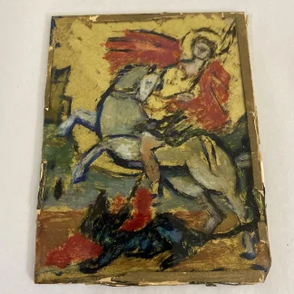 St George slaying dragon painting on canvas board 4.5x6.5 Eastern Orthodox