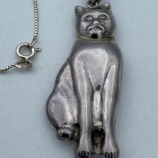 Vintage CAT NECKLACE SIGNED CW MARKED 925 With Milor Chain