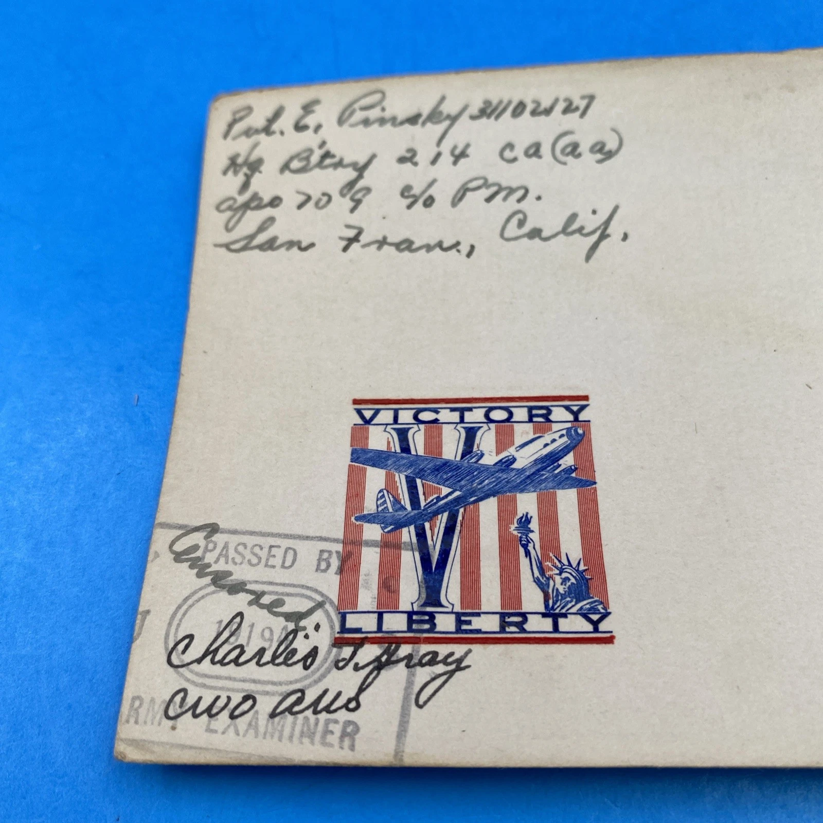 1943 APO 709 Guadalcanal WWII US Censored Cover, Embossed Victory Cachet, 7¢ Due - Image 2