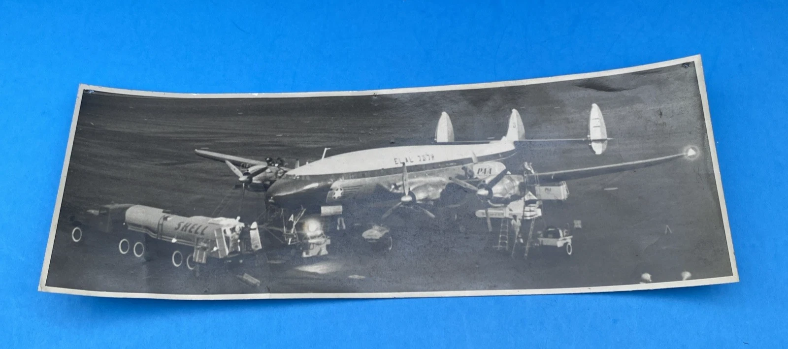 Vintage EL AL Lockheed Constellation Panoramic Photo Shell PAA Ramp
