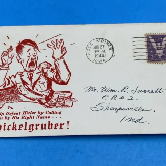 1944 WWII Patriotic Cover Schickelgruber Temple Cachet Des Moines 3¢ Win the War