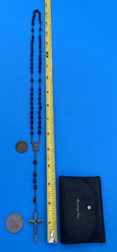 Vintage Black Faceted Glass Rosary w Case, Mary, Jesus, Italy, Christianity, 16” - Image 3
