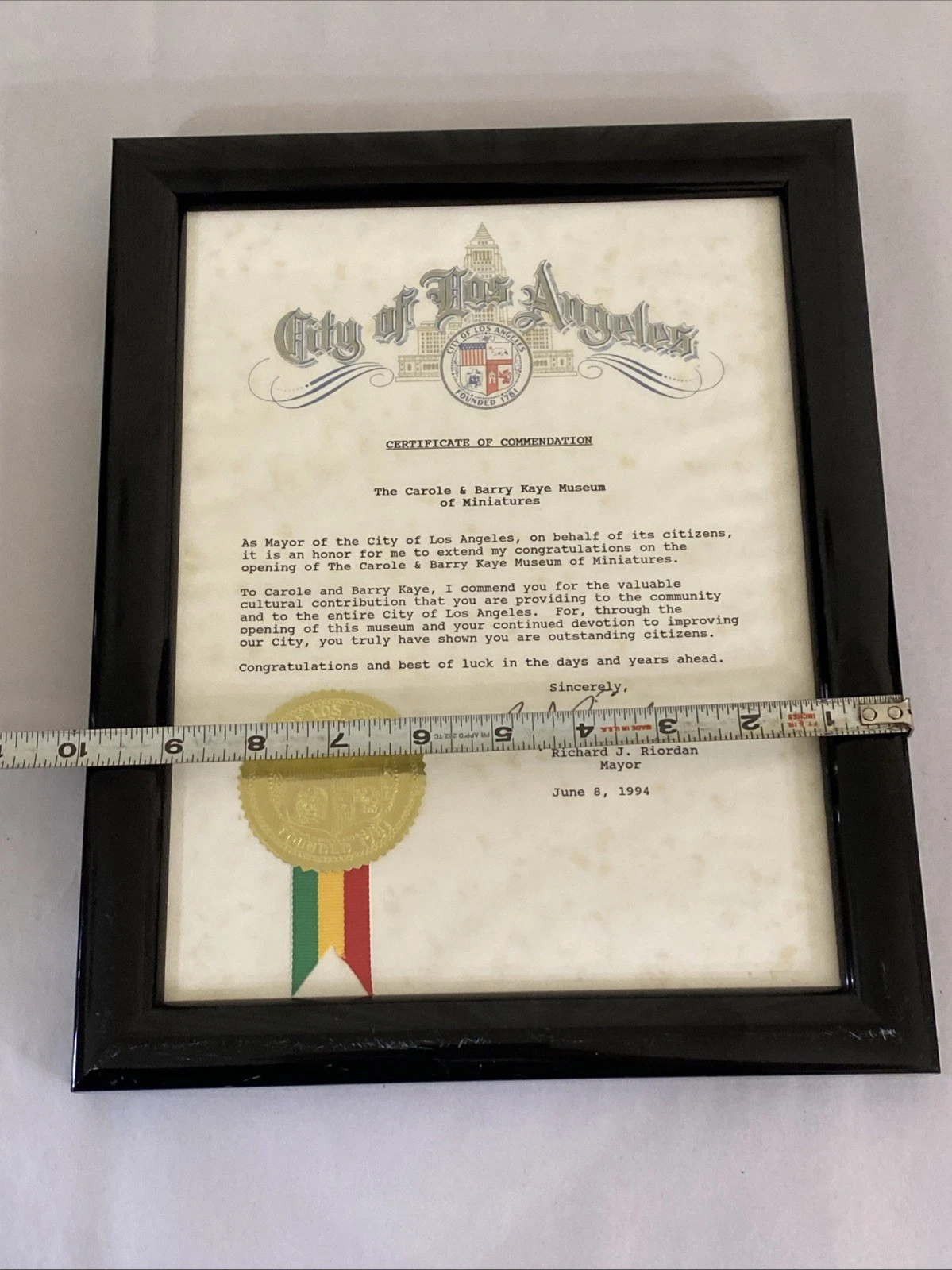 City of Los Angeles 1994 Commendation Signed by Mayor Richard Riordan - Image 7