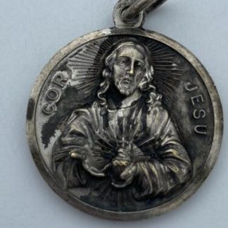 Vtg Sacred Heart of Jesus, Cor Jesu & Virgo Carmeli Pendant, Italy Christianity