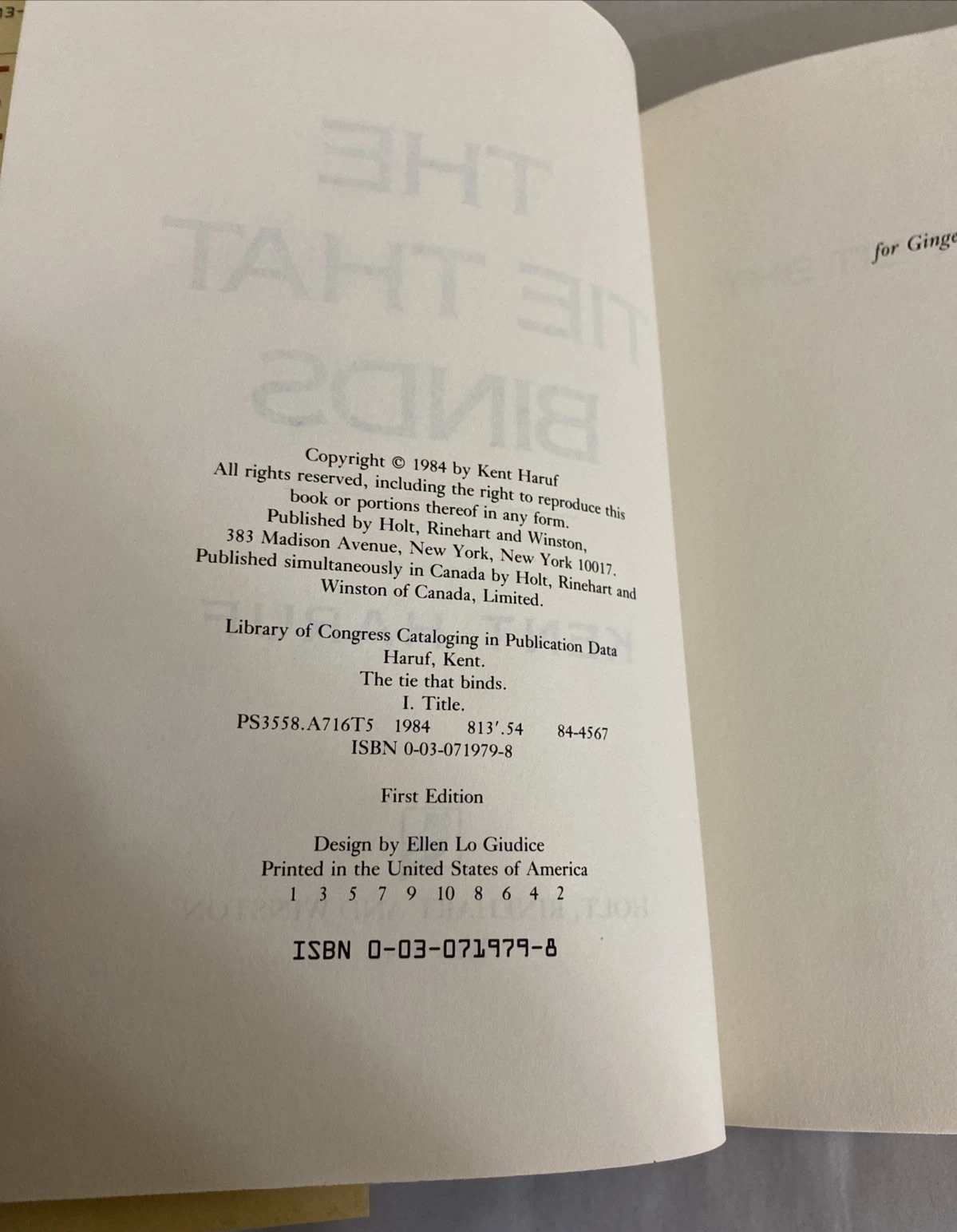 1984 The Tie That Binds Kent Haruf First Edition 1st Printing w/ Dust Jacket HRW - Image 4