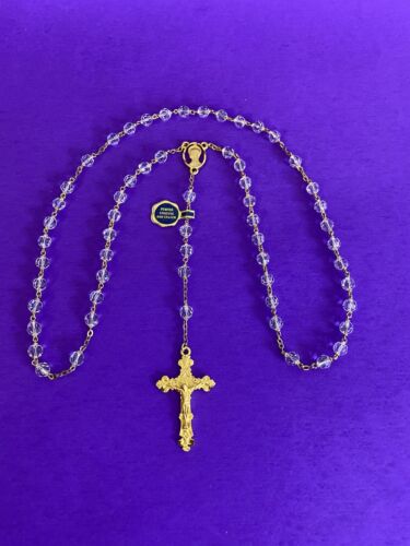 Vintage Faceted Crystal Rosary w/box, Pewter, Virgin Mary, Christianity, 22” - Image 3