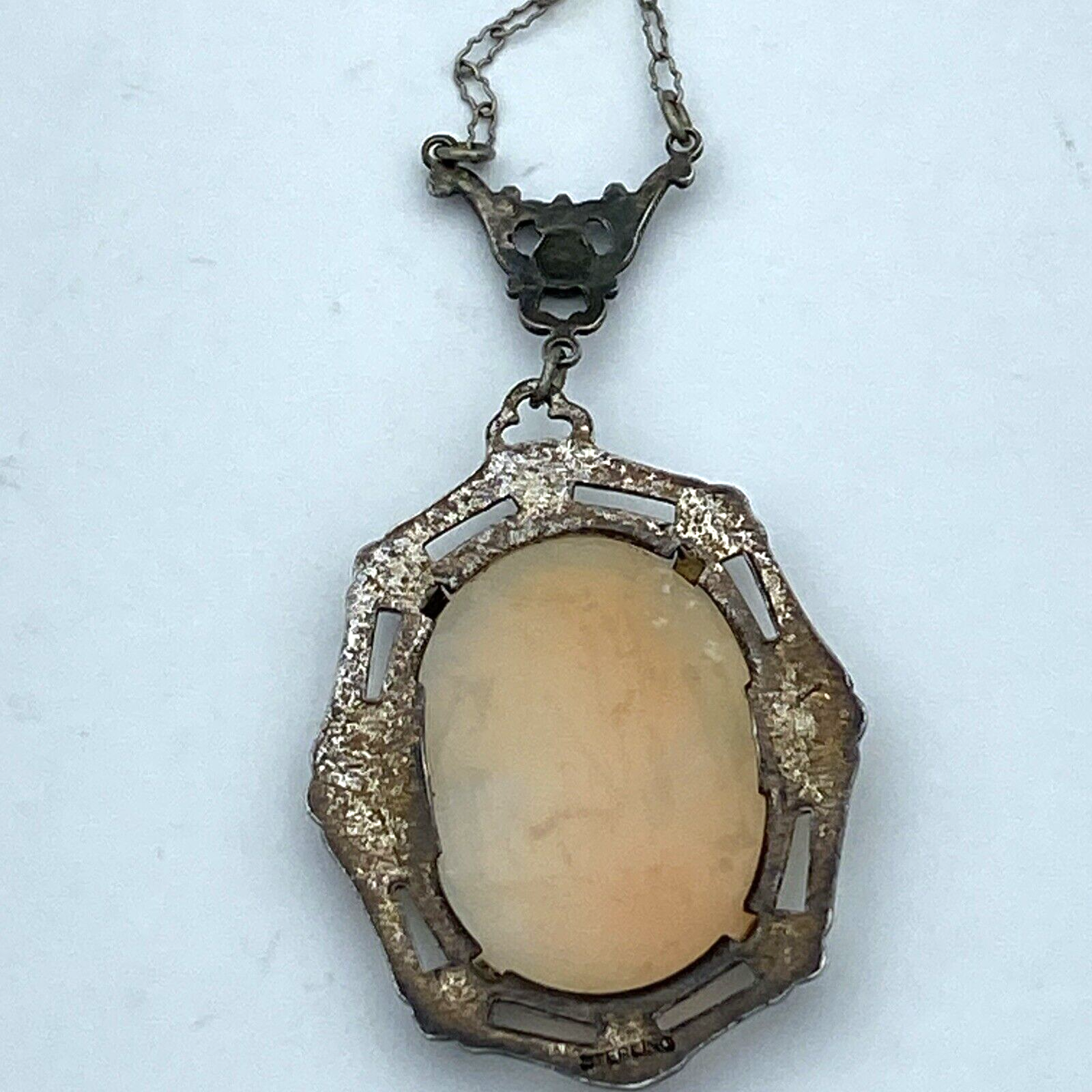 Vintage Sterling Silver Cameo Pendant Left Facing With Silver Chain - Image 7