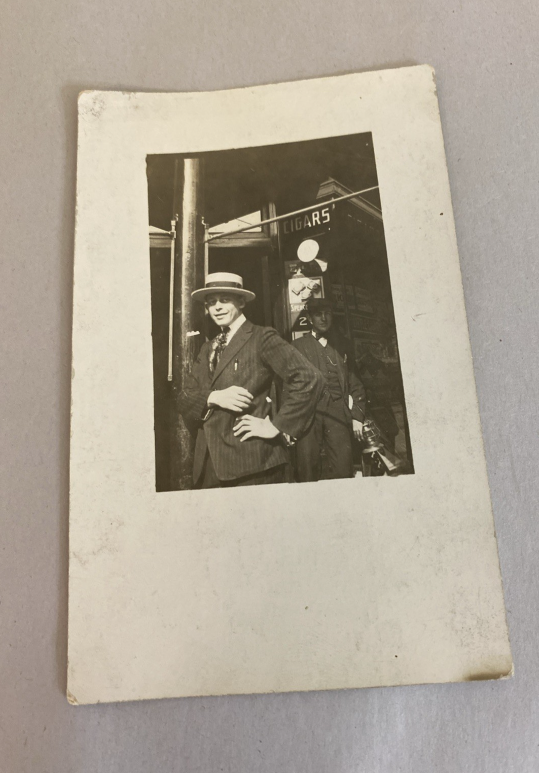 RPPC 1917 NYC Boater Hat Man – Sam Gershowitz, Cigar Store, Nucky Vibe