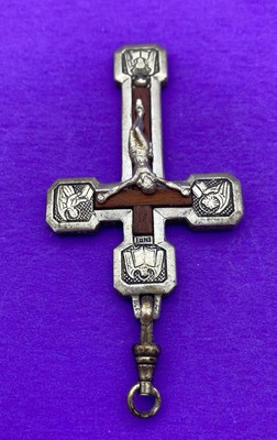Via Crucis Crucifix Pendant, Wood Inlay Silver Tone, ITALY, Christianity, Jesus - Image 6