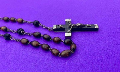 Antique Vintage Ebony Wood Bead Rosary, Virgin Mary, Jesus, FRANCE, Christianity - Image 10