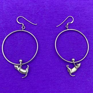 Vintage 925 Cat Hanging On Loop Dangle Sterling Silver Earrings