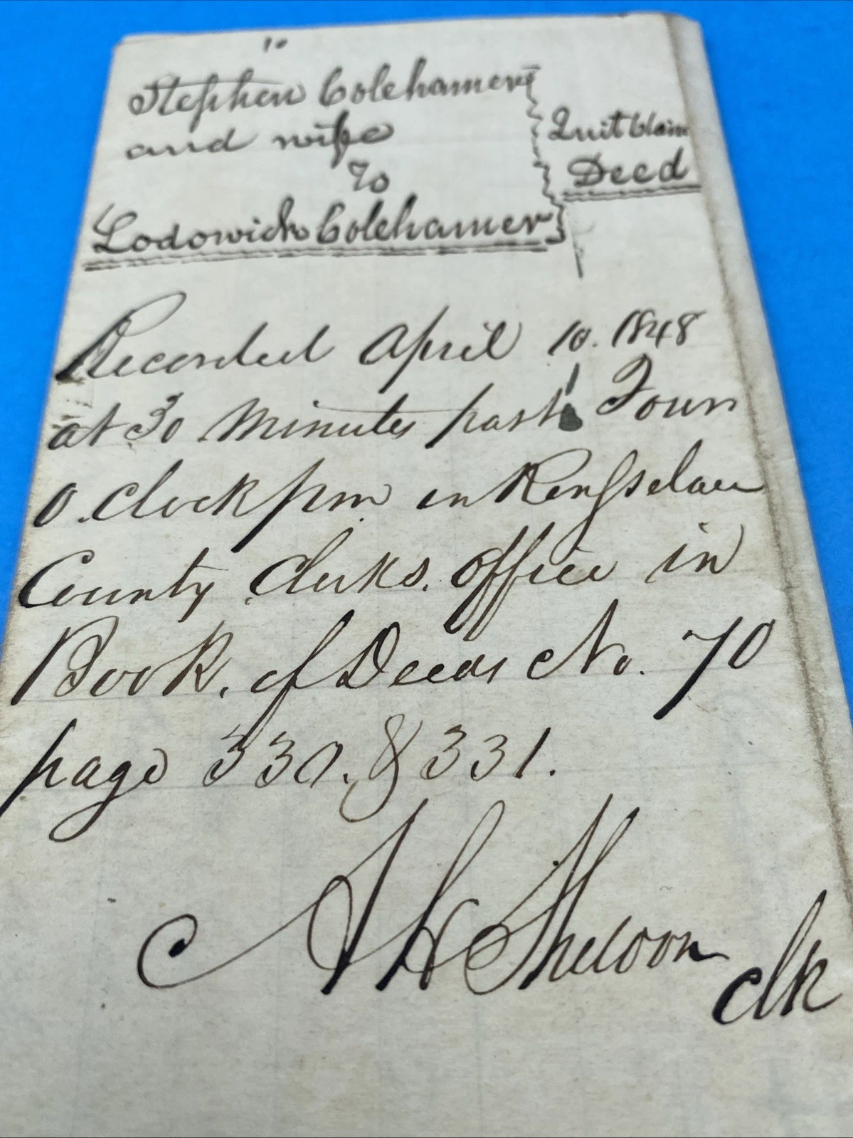 1848 Dutchess County NY Quitclaim Land Deed Stephen Christina Lodowick Colehamer - Image 7