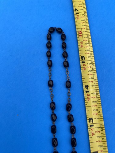 Vintage Black Faceted Glass Rosary w Case, Mary, Jesus, Italy, Christianity, 16” - Image 8