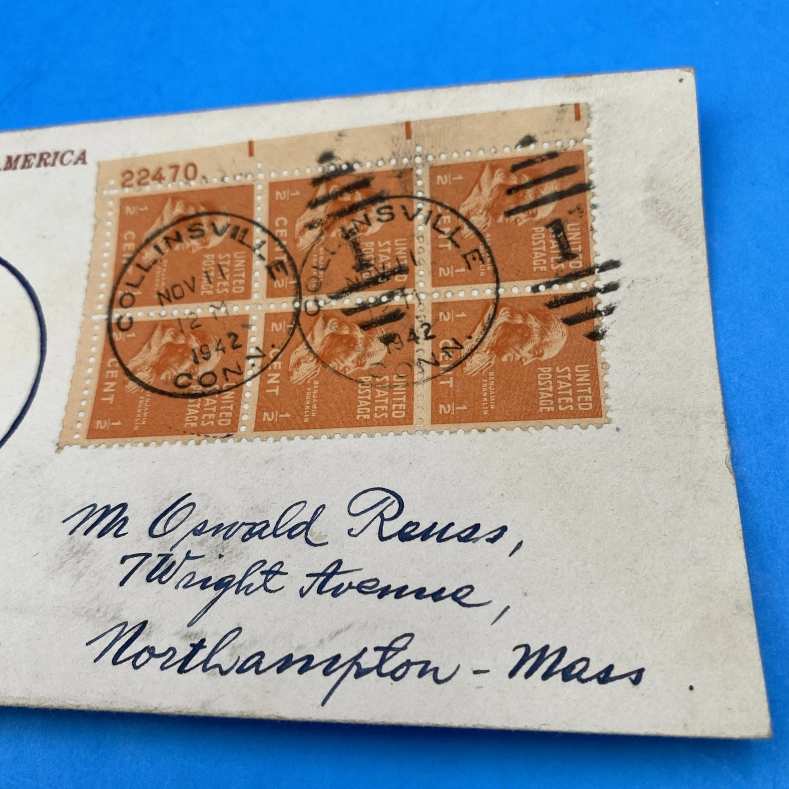 1942 WWII Patriotic Cover Statue of Liberty w/ ½¢ Franklin Plate Block - Image 3