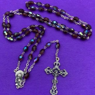 Vtg Claudio Cipolletti Red Aurora Borealis Crystal Faceted Glass Rosary, ITALY