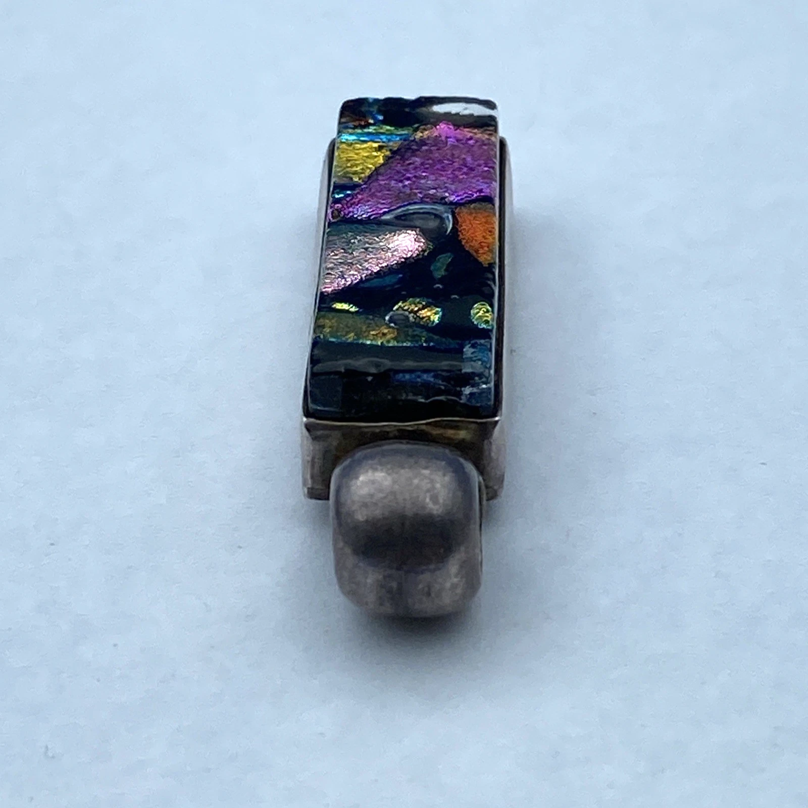 Vintage Mexico 925 Sterling Silver Dichroic Glass Abstract Artisan Pendant 12.2g - Image 7