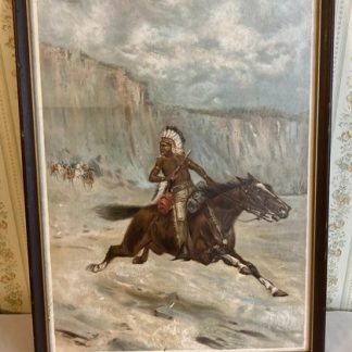 Indian On Horseback Being Chased - 1907 The Gray Lith Co. Lithograph
