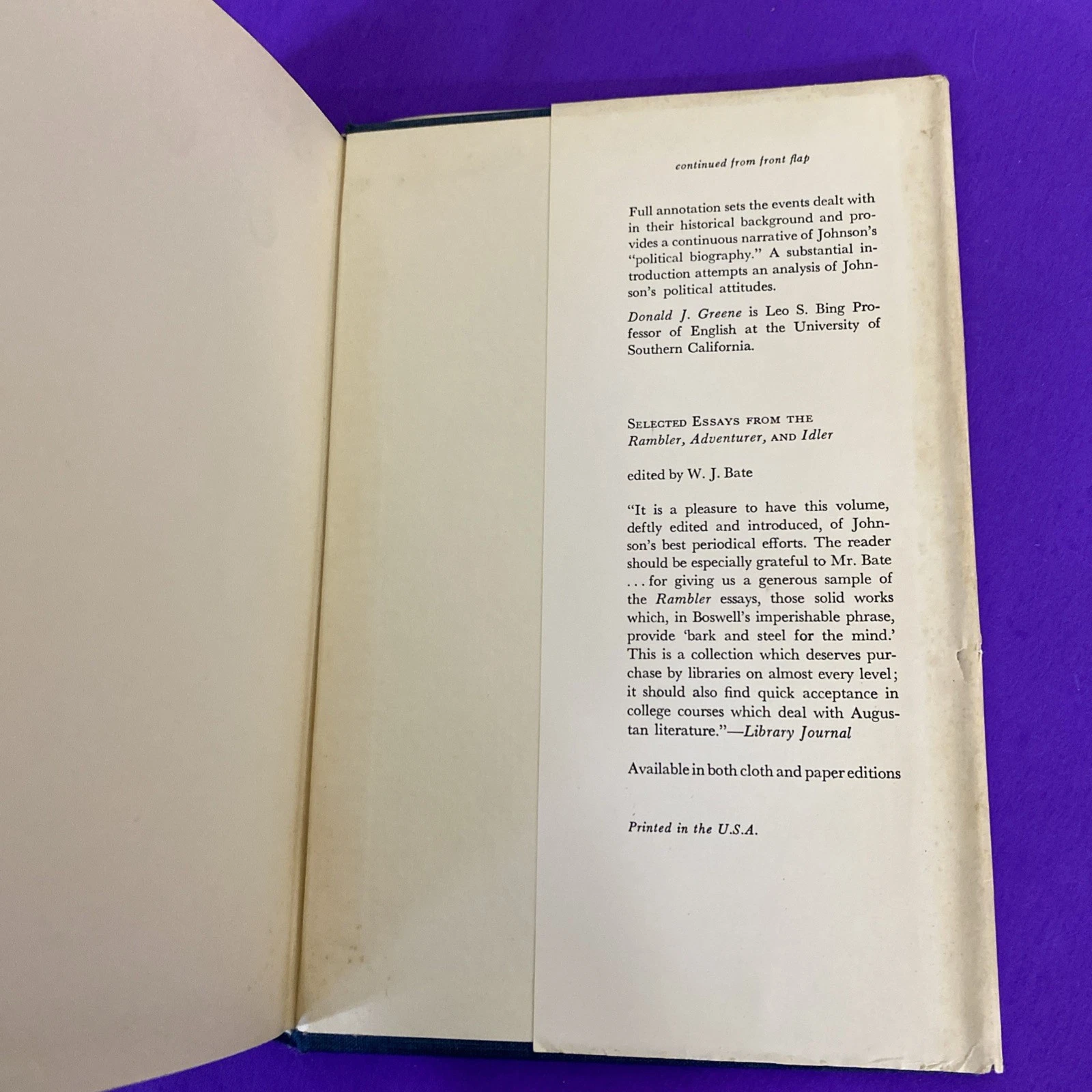 Yale Samuel Johnson Political Writings Vol 10 HC DJ 1977 Private Owner - Image 11