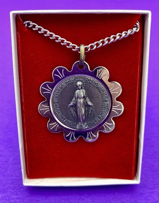 Vintage Virgin Mary Pendant Necklace, Silver-Toned Italy, Christianity, Religion
