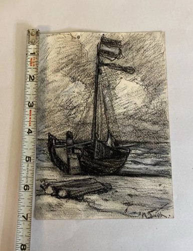 Charcoal Drawing Sailboat by Ocean - Montague Smyth (1863–1965) - Image 4