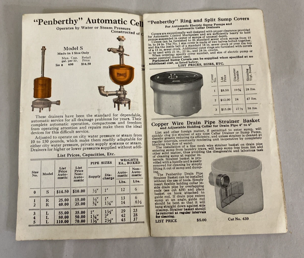 c.1930s Penberthy Automatic Cellar Drainers & Electric Sump Pumps brochure flyer - Image 2