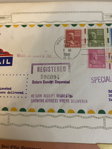 1941 Complete DC-KC Cover: Special Delivery, Registration & Return Receipt - Image 5