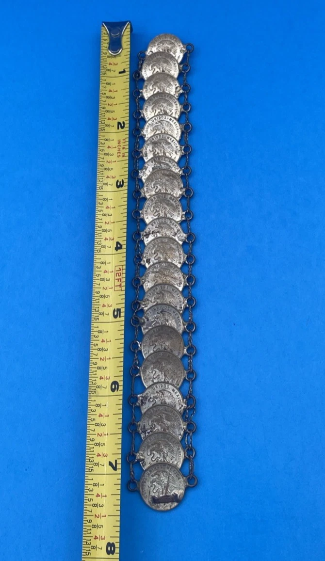 Vintage Mexican 1961 1 Centavo 20 Coin Bracelet Folk Jewelry - Image 5