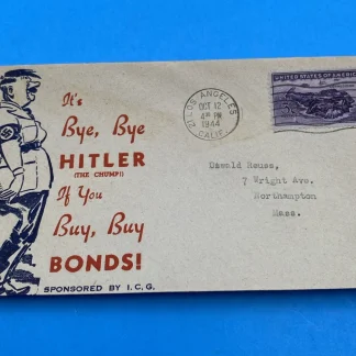 1944 Los Angeles 'Bye Bye Hitler' War Bonds Boone Patriotic Cover, Scott 925 ICG