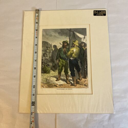 OLD AMERICAN WEST Backwoodsmen & Indians - Antique Colored Print c1880 - Image 6
