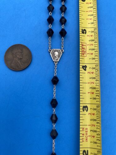 Vtg Black Bicone Faceted Glass Petite Rosary, 800 Silver, Roma, 15” Christianity - Image 7