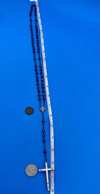 Vtg Peacock-Blue AB Faceted Glass Rosary, Jerusalem Crusader, ITALY Christianity - Image 9