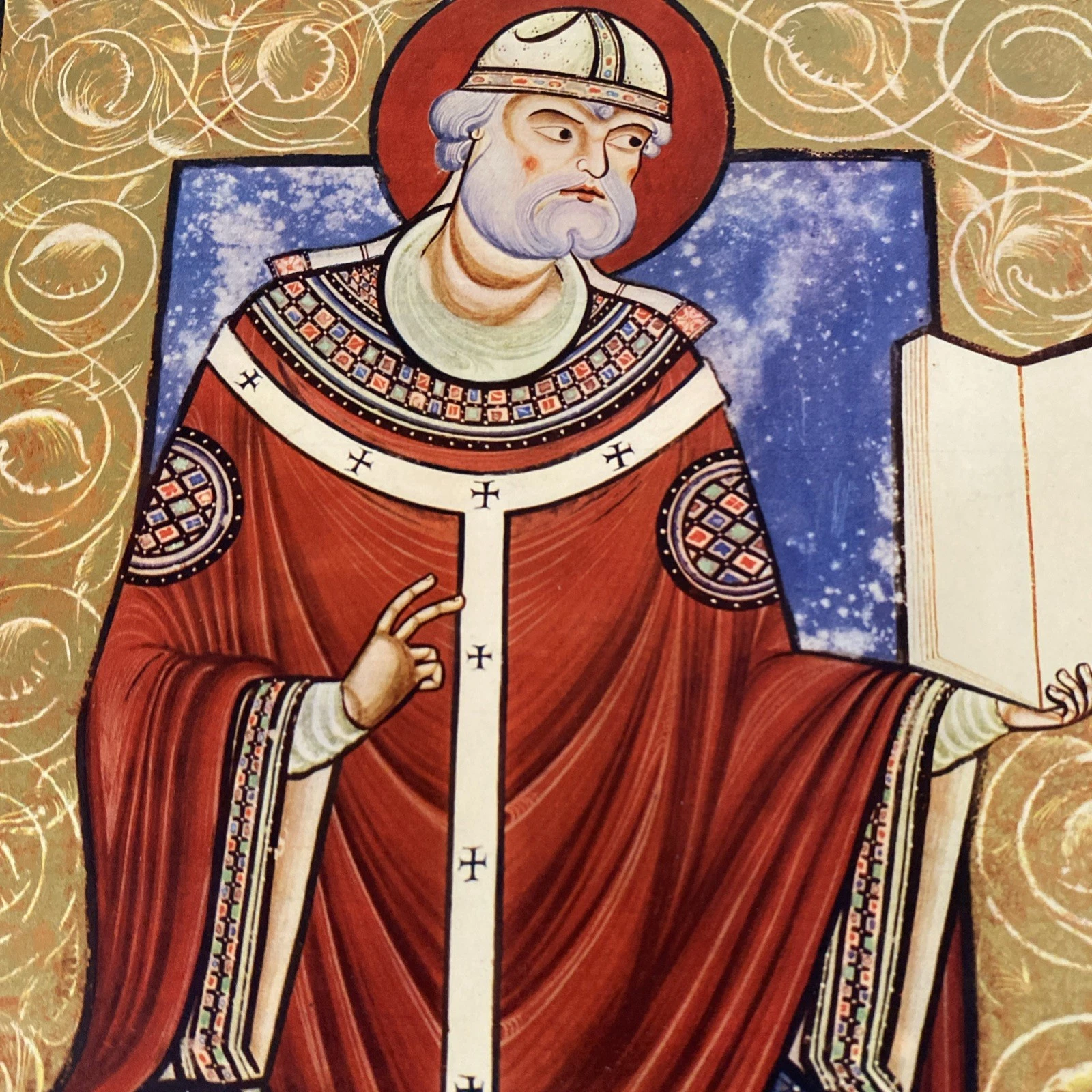 Medieval Illuminated Bishop With Book Verve 1939 Color Art Plate Blank Verso - Image 5
