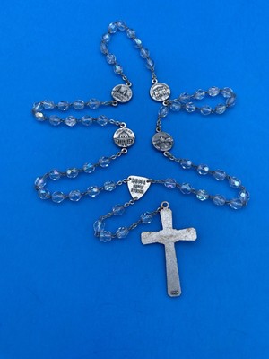 Vintage AB Crystal Faceted Glass Rosary, 4 Basilicas ROMA CITA ETERNA, Italy 20” - Image 5
