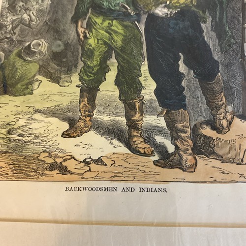 OLD AMERICAN WEST Backwoodsmen & Indians - Antique Colored Print c1880 - Image 2