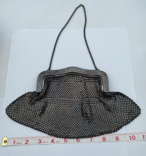 Antique Victorian Art Nouveau, German Silver, Mesh Chainmail Purse Needs Repair - Image 2
