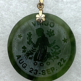 Vintage 1970'S Zodiac Jade Virgo Sign Horoscope Pendant