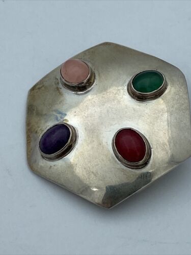 Vintage Mexico TL-67 Sterling Silver Multi Gemstone Pin Brooch - Image 2