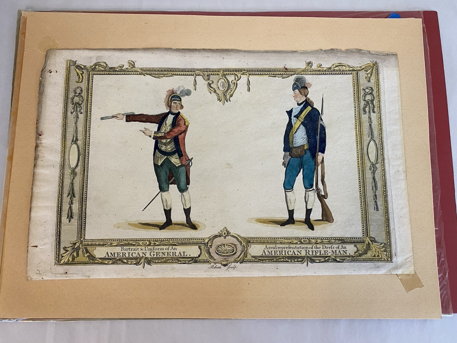 1783 Hand-Colored Engraving of American General & Rifleman – Rare Variant